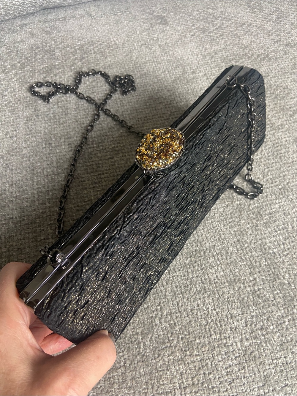 Kate Landry Black Evening Clutch with Gold Jewel Clasp